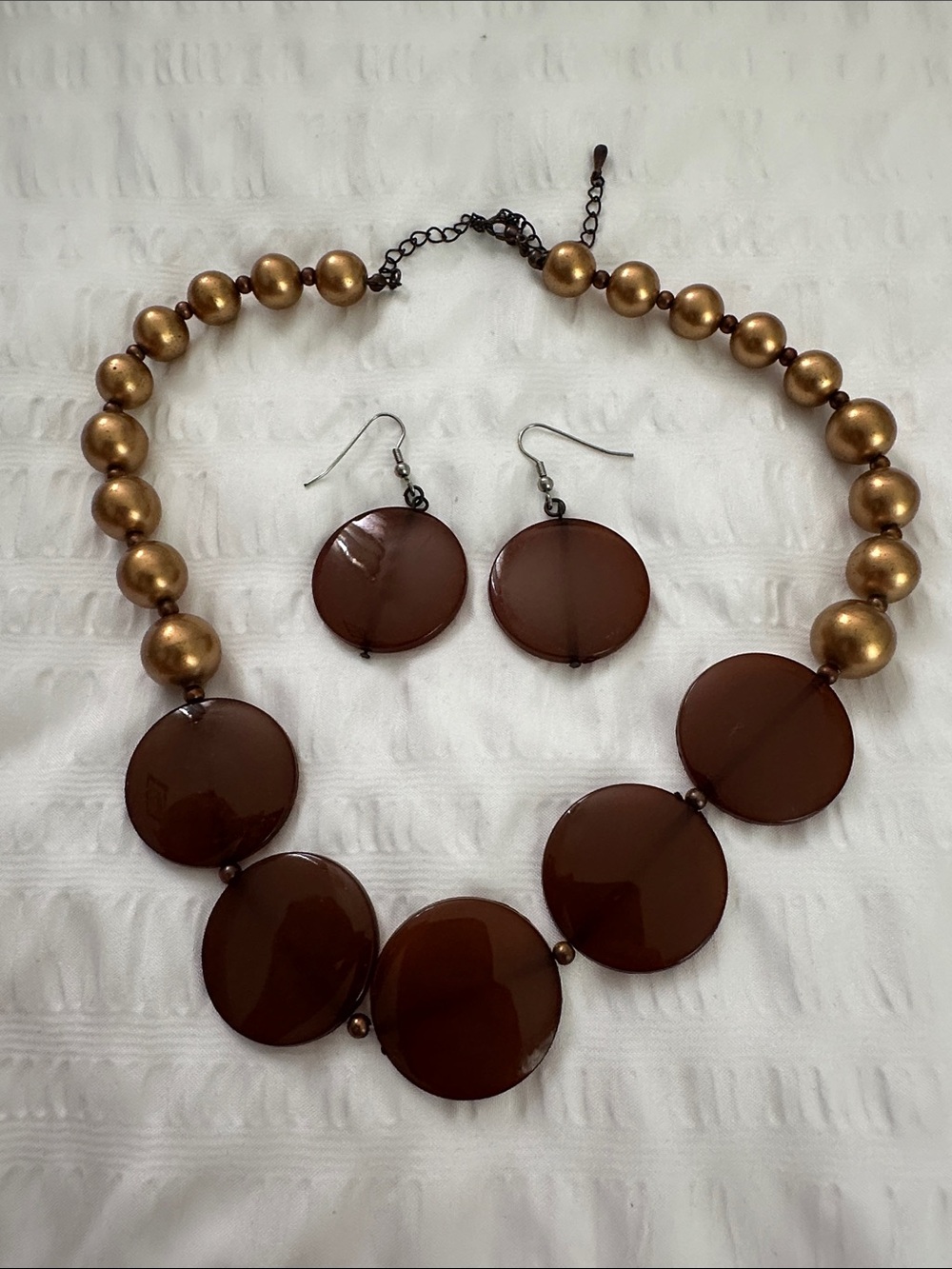 Brown Disc Statement Necklace & Earring Set — Unbranded